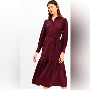 LOFT Deep Burgundy Long Sleeve Dress NWT